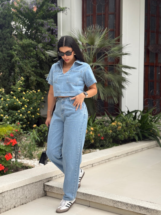 Pantalón Jean huevito Aura denim hielo