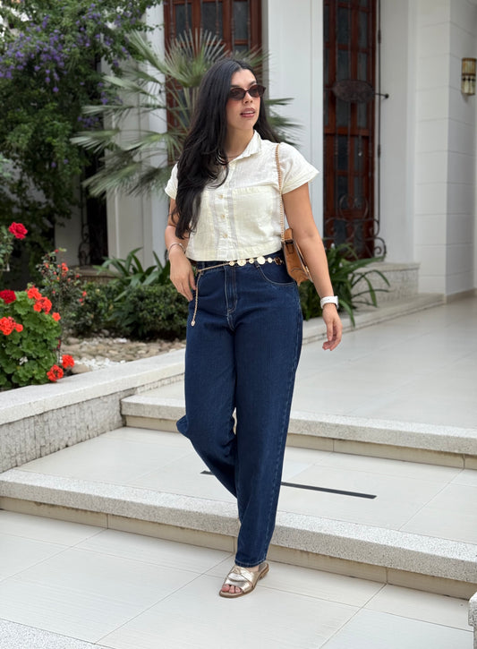 Pantalón Jean huevito Aura denim oscuro