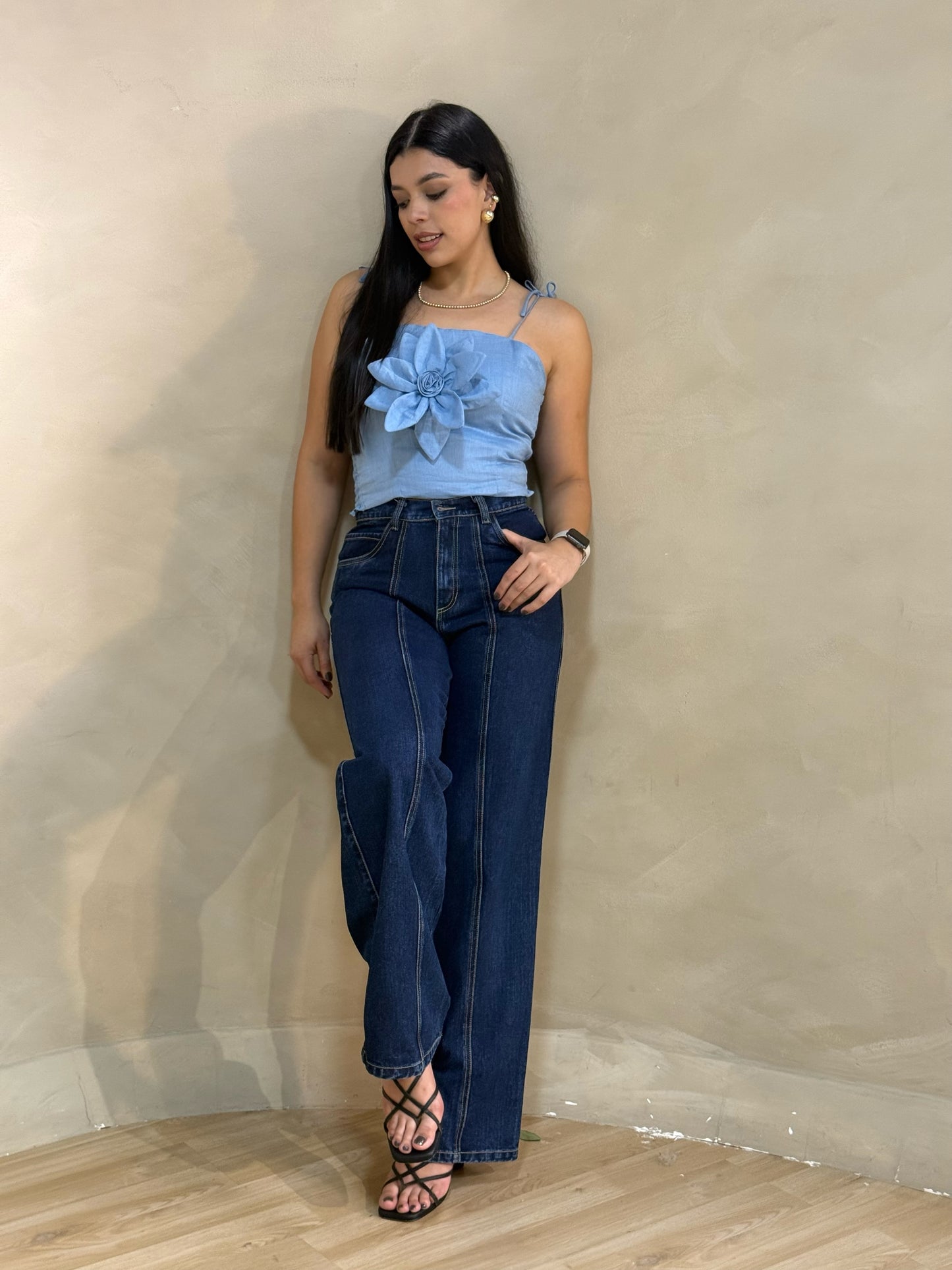Blusa Lirio en lino azul