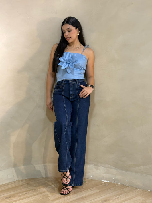 Blusa Lirio en lino azul