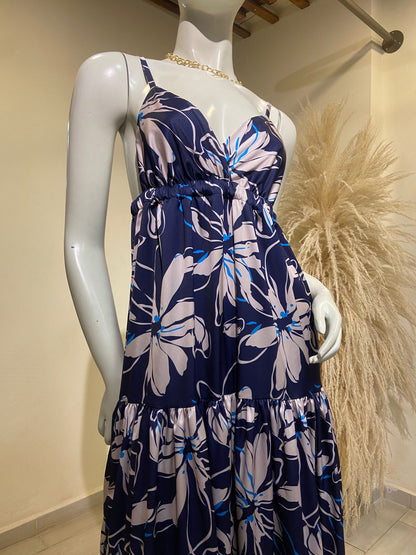 Vestido Andalucía print azul y rosa