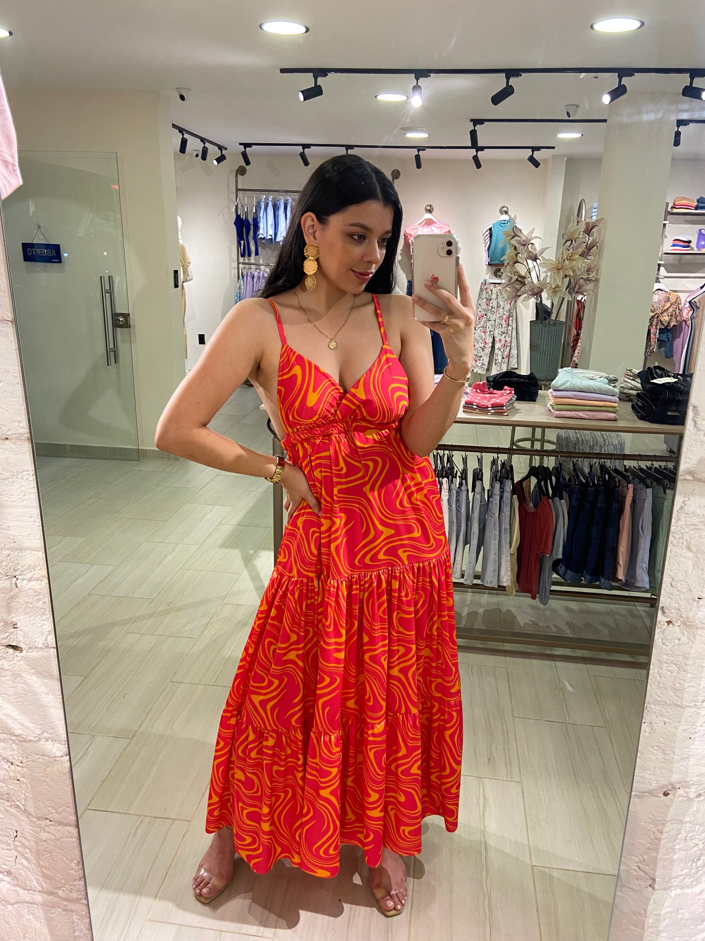 Vestido Andalucía fucsia y naranja