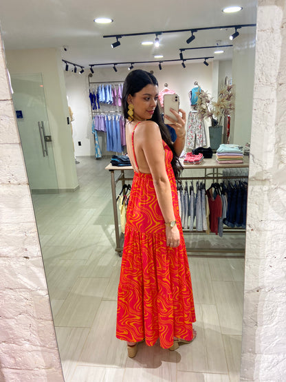 Vestido Andalucía fucsia y naranja