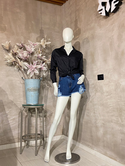Camisa Tamara manga larga con bolsillo negra