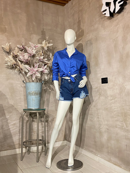Camisa Tamara manga larga con bolsillo azul