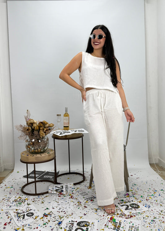 Set Atenas lino blanco
